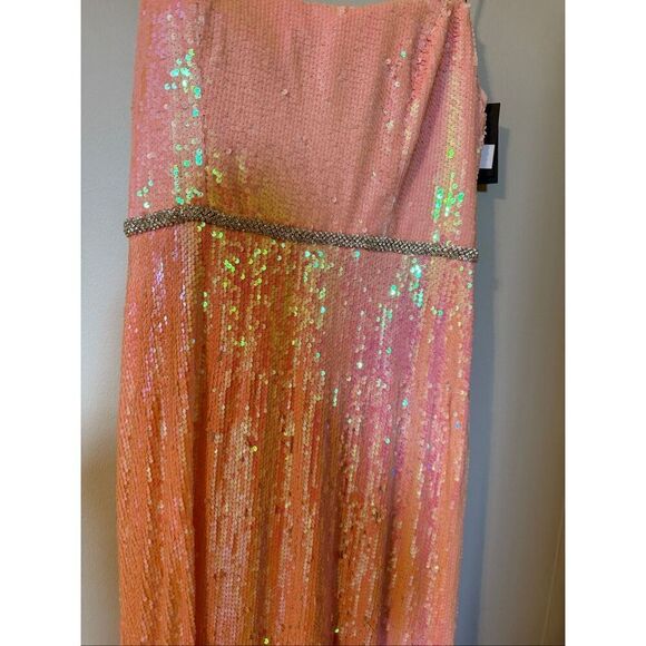 Ieena Mac Duggal Size 12 Strapless Sequin Formal Gown Coral Pink Sparkle NWT - Picture 8 of 16